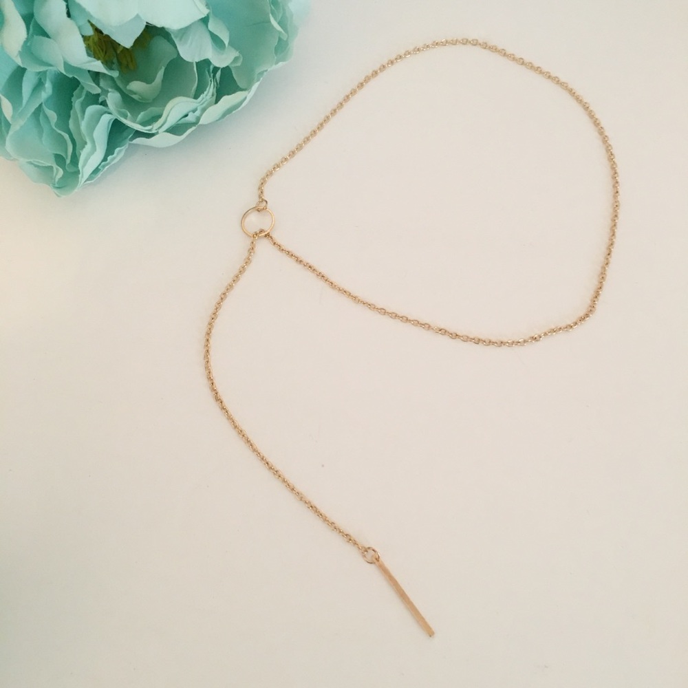 ‘Eva’ Minimalist Gold Lariat Necklace - Picture 3 of 3